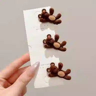 水中玉 植绒可爱小熊精致边夹小众创意鸭嘴夹侧边刘海碎发发卡 合金 发夹 女款