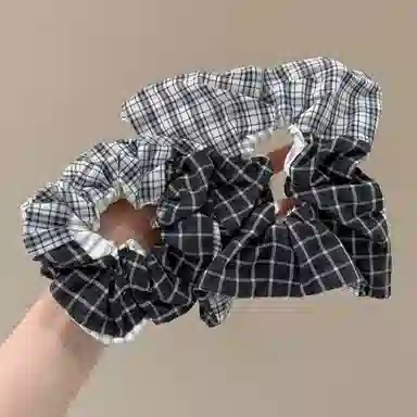 水中玉 复古格纹大肠发圈丸子头皮筋扎头发高级感发绳头饰 布艺 头绳 女款