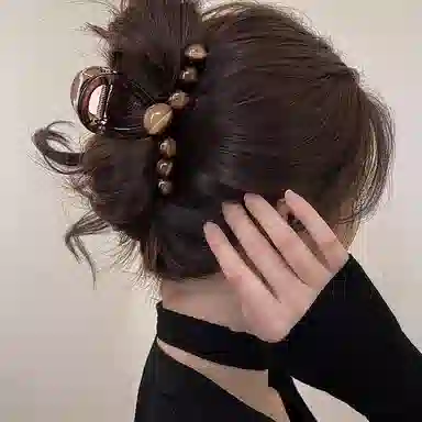 水中玉 韩系渐变圆珠鲨鱼夹发卡后脑勺盘发抓夹大号发量多夹子头饰 亚克力 发夹 女款