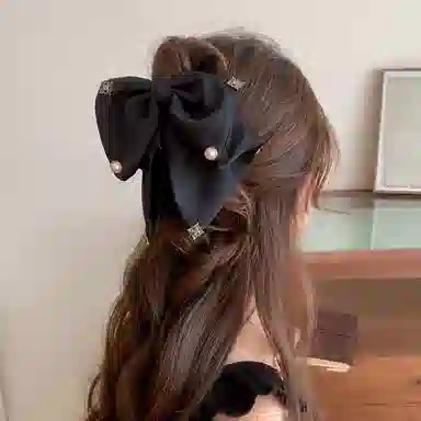 水中玉 气质珍珠蝴蝶结抓夹女高级感后脑勺盘发发卡鲨鱼夹子 发夹 女款