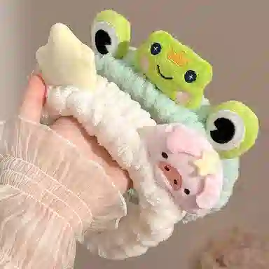水中玉 可爱小青蛙束发捆卡通搞怪毛绒洗脸专用发卡头箍发饰 布艺 发带 女款