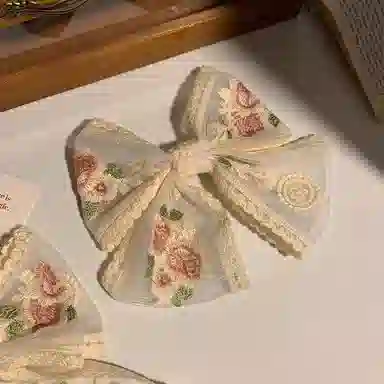 水中玉 超仙蕾丝刺绣蝴蝶结发卡后脑勺顶夹 发夹 女款