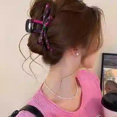 水中玉 韩系波点撞色系抓夹高级感后脑勺盘发鲨鱼夹子发卡头饰 亚克力 发夹 女款