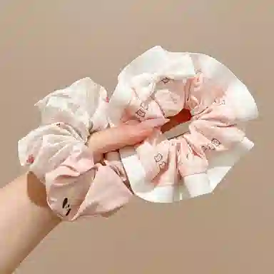 水中玉 粉白撞色可爱动物网格大肠发圈清新百搭气质丸子头马尾发绳 布艺 头绳 女款