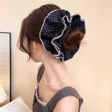 水中玉 黑色波点大肠发圈高级感扎丸子头头饰不伤发发绳发饰 皮筋 头绳 女款