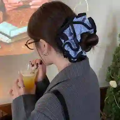 水中玉 韩系蓝色大肠发圈大号丸子头扎马尾发绳高弹力耐用发饰 皮筋 头绳 女款