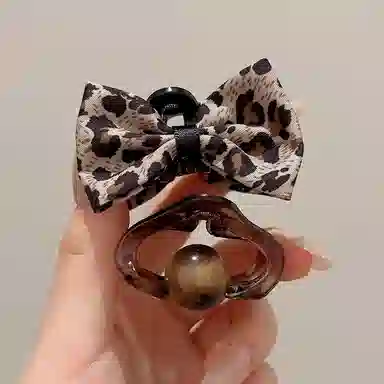 水中玉 复古豹纹云朵蝴蝶结小抓夹头饰简约百搭气质半扎发卡发饰 亚克力 发夹 女款