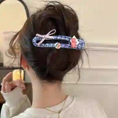 水中玉 撞色蝴蝶结抓夹高级感鸭嘴夹子后脑勺一字发卡头饰 亚克力 发夹 女款