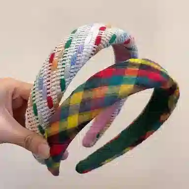 水中玉 彩色格子头箍日常外戴发捆发卡高级感洋气时尚头饰 布艺 发箍 女款