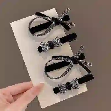 水中玉 黑色植绒水钻蝴蝶发前额碎发刘海夹侧边边夹后脑勺夹子头饰 合金 发夹 女款