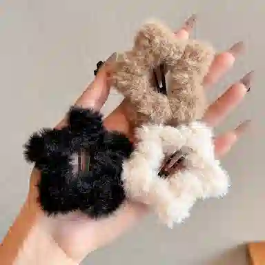 水中玉 五角星毛绒可爱发卡秋冬夹子前额侧边碎发刘海夹头饰 合金 发夹 女款