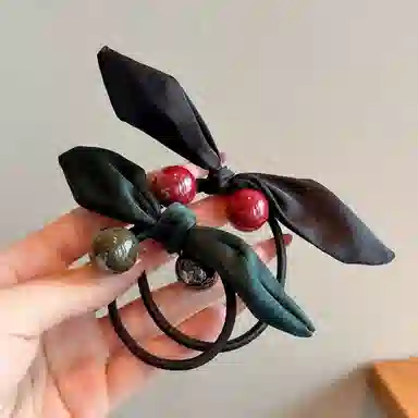 水中玉 樱桃蝴蝶结发圈扎头发发绳高弹力不伤发马尾丸子头发饰#好运 皮筋 头绳 女款