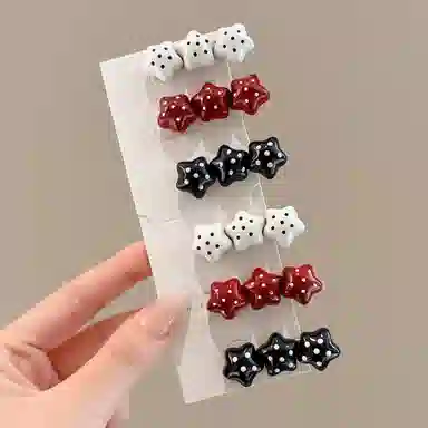 水中玉 韩系波点星星蝴蝶结侧边刘海边夹前额碎发鸭嘴夹子发卡头饰 合金 发夹 女款