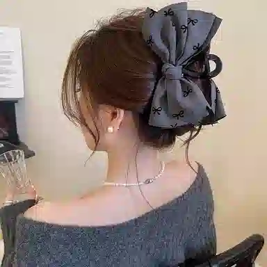 水中玉 格雷灰色蝴蝶结抓夹大号后脑勺盘发鲨鱼夹气质头发发卡饰#好运 亚克力 发夹 女款