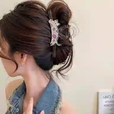 水中玉 可爱萌趣猫咪独特设计感发卡后脑勺发量多鲨鱼 亚克力 发夹 女款