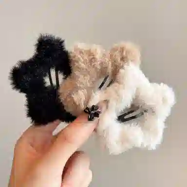 水中玉 五角星毛绒可爱发卡秋冬夹子前额侧边碎发刘海夹头饰 合金 发夹 女款