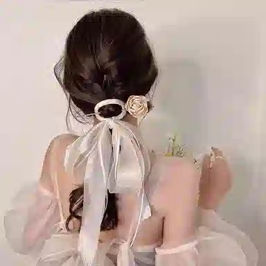 水中玉 山茶花蝴蝶结流苏飘带簪子女新中式盘发发钗汉服旗袍配饰发卡 发簪 女款