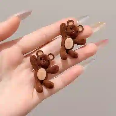 水中玉 植绒可爱小熊精致边夹小众创意鸭嘴夹侧边刘海碎发发卡 合金 发夹 女款