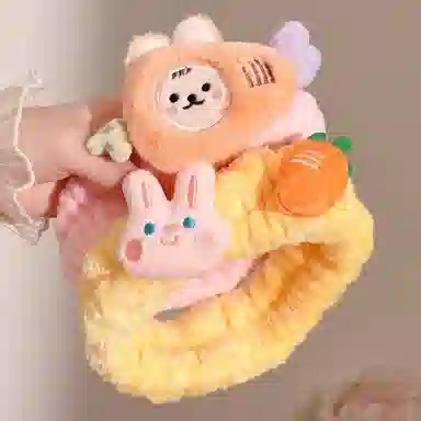 水中玉 卡通可爱小动物洗脸束发韩式小兔子发捆柔软舒适发饰 布艺 发带 女款