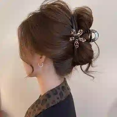 水中玉 豹纹花朵抓夹高级感后脑勺盘发鲨鱼夹夹子气质半扎发饰 亚克力 发夹 女款