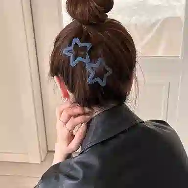 水中玉 蓝色系星星方块云朵发卡前额碎发刘海夹子后脑勺简约百搭气质发饰 合金 发夹 女款