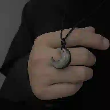凤祥囍事 招财星月相伴简约小众设计温柔白月亮小月牙好运连连 黑曜石 项链 男女同款情侣款
