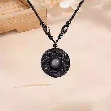 凤祥囍事 老凤祥 双龙护主 好运招财 复古时尚小众中式 高级感精致设计简约百搭显气质优雅时髦大气 #好运 黑曜石 项链 男女同款情侣款