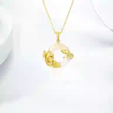 凤祥囍事 老凤祥 六月荷花 莲花 在逃公主系列轻奢闪钻小众设计高级感 梦幻浪漫精致甜美氛围感清冷  好运连连 玉髓 项链 女款