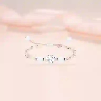 【999足银|四叶草】 凤祥囍事 老凤祥 森系小清新轻奢经典幸运草小众设计优雅百搭精致气质手工编织绳 大小可调节 纯银 手绳 男女同款情侣款