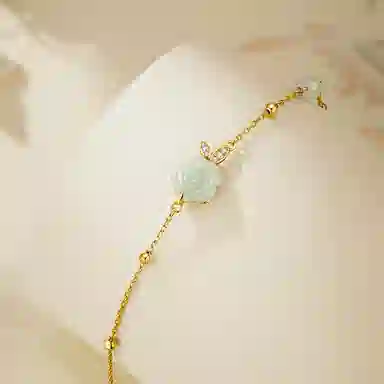 凤祥囍事 老凤祥 山茶花小众 清冷高级设计极简百搭显气质优雅贵气感 蝴蝶玫瑰 接住幸运的玄学轻奢小众温柔 和田玉手链 青白玉 女款