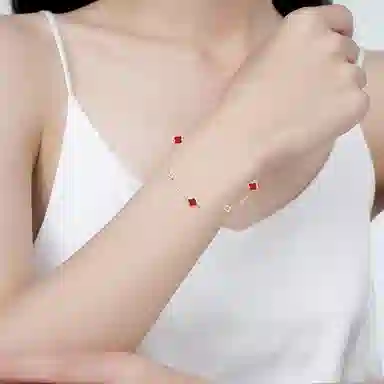 凤祥囍事 幸运四叶草时尚轻奢小众 清冷高级设计极简百搭显气质优雅贵气感 #好运 玛瑙 手链 女款