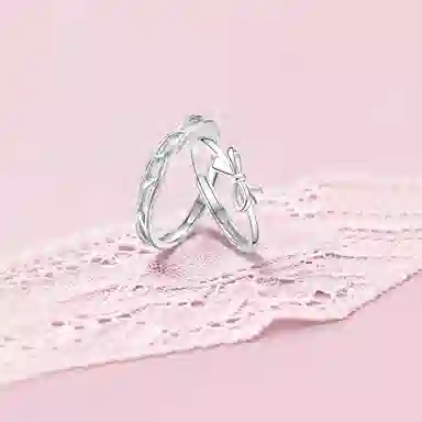 【纯银999】 凤祥囍事 老凤祥 经典时尚设计小众百搭爱意满满女生日常简约轻奢蝴蝶结甜蜜高级感开口可调节 足银 戒指一对 男女同款情侣款