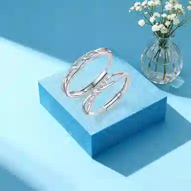 【纯银999】 凤祥囍事 老凤祥 经典百搭设计小众简约时尚星光闪耀爱意满满学生日常轻奢甜蜜高级感开口可调节 足银 戒指一对 男女同款情侣款