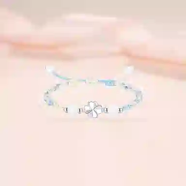 【999足银|四叶草】 凤祥囍事 老凤祥 森系小清新轻奢经典幸运草小众设计优雅百搭精致气质手工编织绳 大小可调节 纯银 手绳 男女同款情侣款