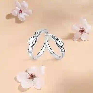 【纯银999】 凤祥囍事 老凤祥 经典时尚小众设计百搭爱意满满萌宠高级感学生日常简约轻奢甜蜜开口可调节 足银 戒指 男女同款情侣款