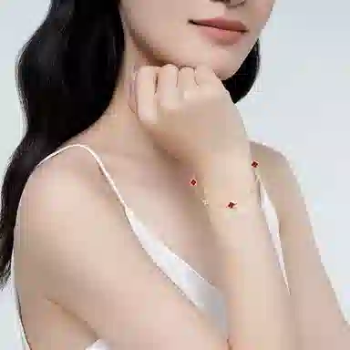 凤祥囍事 幸运四叶草时尚轻奢小众 清冷高级设计极简百搭显气质优雅贵气感 #好运 玛瑙 手链 女款