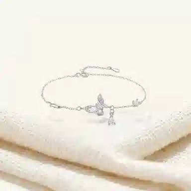 【纯银999 | 星光蝴蝶】 凤祥囍事 老凤祥 优雅浪漫温柔小众设计简约学生日常轻奢高级感经典百搭上岸通勤浪漫约会可调节 足银 手链 女款