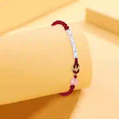 【足银999|节节高升】 凤祥囍事 老凤祥 好运竹节 新中式本命年同心结国潮简约可调节编织绳 精美礼盒装#好运 纯银 手链 男女同款情侣款