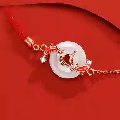 中国珠宝 锦鲤平安扣手饰 新潮设计感冷淡风 小众设计 大气简约 轻奢时尚高级感 日常通勤显气质 小巧精致百搭 玉髓 手链 女款