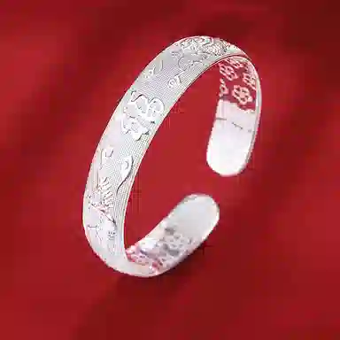 中国珠宝 龙凤呈祥福字手饰 花纹银镯 国潮新中式经典国风民族风 复古典雅温婉  小众设计寓意好简约 国风潮流 足银 手镯 女款