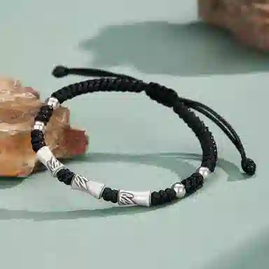 中国珠宝 三节开泰手饰 节节高升 复古国潮新中式 潮流百搭手工编织绳 小众简约轻奢大牌 单人手绳奢品 足银 手链 男款