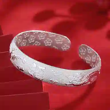 中国珠宝 龙凤呈祥福字手饰 花纹银镯 国潮新中式经典国风民族风 复古典雅温婉  小众设计寓意好简约 国风潮流 足银 手镯 女款