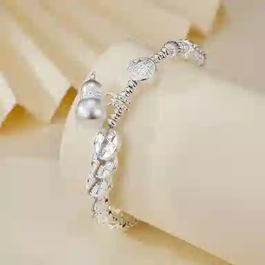 老福黄金 五帝钱葫芦盘缠手饰 招财纳福国潮新中式 甜美显白时尚高级感 日常通勤办公百搭#好运 合金 手链 女款