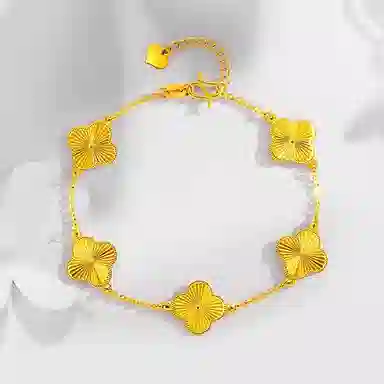 老福黄金 幸运四叶草系列 幸运相伴 幸福相随 新中式国风轻奢贵气感   璀璨闪耀 优雅气质手饰 优质母贝 手链 女款 礼盒装