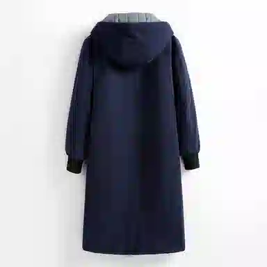 玄笙 纯色中长款连帽棉服 男款