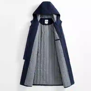 玄笙 纯色中长款连帽棉服 男款