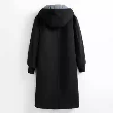 玄笙 纯色中长款连帽棉服 男款