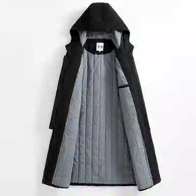 玄笙 纯色中长款连帽棉服 男款