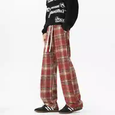 D&W Classic Christmas Red Plaid Sweatpants