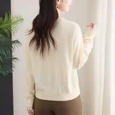 曲韩 半开领蕾丝边短款开衫外套气质温柔长袖春秋针织衫 女款